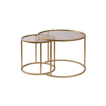 Set masute de cafea, Hanah Home, sticla securizata si metal, auriu bronz, 60x43x60 cm si 42x39x42 cm