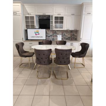 SET STELLA MARO CU AURIU MASA+6 SCAUNE, BLAT ALB