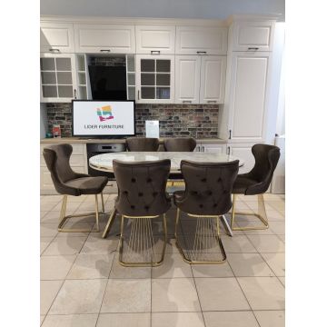 SET STELLA MARO CU AURIU MASA+6 SCAUNE, BLAT GRI