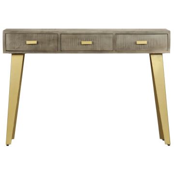 vidaXL Masă consolă, gri, 110x35x76 cm, lemn masiv mango & alamă