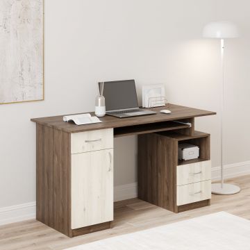 Birou Berlin, Stejar Bronz/Stejar Alb, 134 x 60 x 75 cm