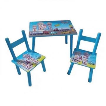 Birou pentru Copii, Albastru, MDF, Model Masinute, 40 x 60 x 42 cm, Grunberg