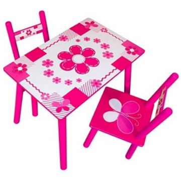 Birou pentru Copii, Fucsia, Lemn, 2 Scaune si Masa, Grunberg