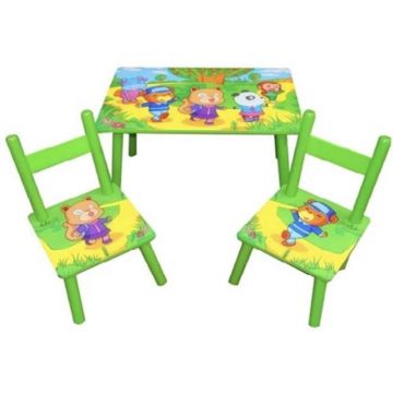 Birou pentru Copii, Verde, Lemn, 2 Scaune si Masa, Grunberg