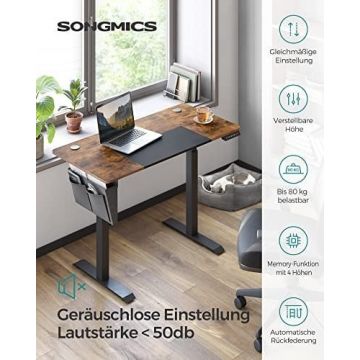 Birou reglabil, Songmics, Antic-Negru, 120x60x72-120 cm