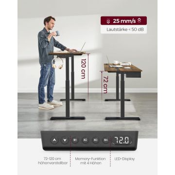 Birou reglabil, Vasagle, Maro-Negru, 140×60×72-120