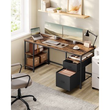 Birou, Vasagle Office, 160x60x76 cm, PAL/otel, maro rustic