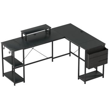 HOMCOM Birou de colț modular reversibil 168-240 cm stil industrial - raft reglabil, pungă de depozitare, suport pentru ecran | Aosom Romania