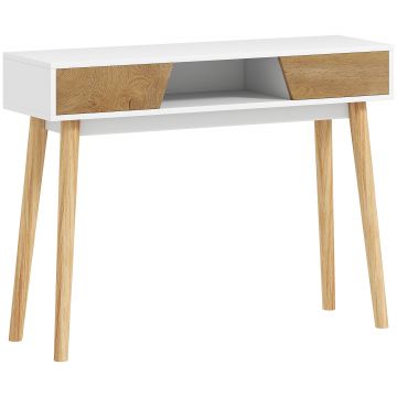 HOMCOM Consolă de intrare cu 2 sertare, compartiment și picioare din lemn pentru hol, intrare, living, alb | Aosom Romania