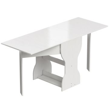 HOMCOM Masă de Bucătărie Pliabilă pentru 4 Persoane cu Raft, din Lemn, 160x60x75 cm, Alb | Aosom Romania