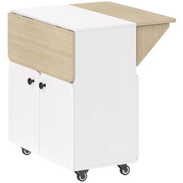HOMCOM Masă de sufragerie pliabilă pe roți, masă de bucătărie 4 persoane, 2 blaturi rabatabile, etajeră, dulap, 70x83x75cm, alb | Aosom Romania