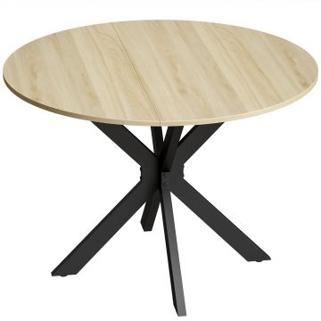 HOMCOM Masă rotundă pliabilă de bucătărie pentru 2-6 persoane cu aripă rabatabilă Cadru din oțel X dublu Ø110x76 cm Lemn natural | Aosom Romania