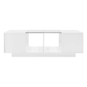 Masă de cafea cu iluminare LED, blat de masă lucios, spațiu generos de depozitare, 120x50x38,5 cm, Alb