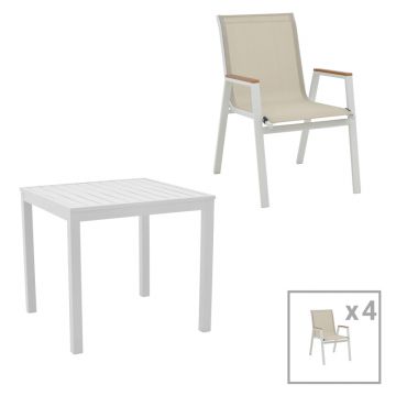 Masa de sufragerie Kliton - Azelie set de 5  aluminiu alb 80x80x74cm