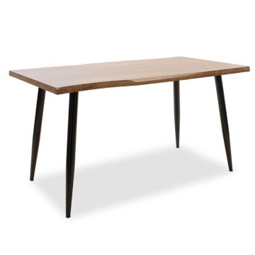 Masa de sufragerie neve MDF nuc - picioare metalice, negre, 140x80x75 cm