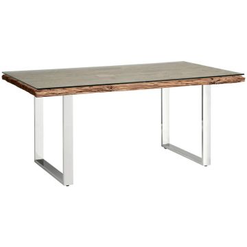 Masă din lemn, metal, sticlă, 180/100/76 cm,