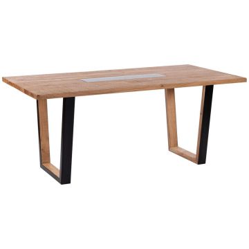 Masă din lemn, metal, sticlă, 180/90/76 cm,