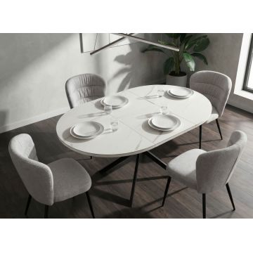 Masa extensibila dining, Mauro Ferretti, Martin, 100-140x75 cm, metal/ceramica, negru/alb