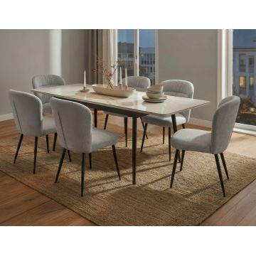 Masa extensibila dining, Mauro Ferretti, Matt, 120-150x80x75 cm, metal/ceramica, negru/alb