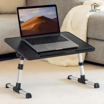 Masa Pliabila pentru Laptop Elindor® cu Ventilator USB Inclus, Antiderapanta, 3 Unghiuri de Inclinare, 5 Nivele Inaltime, Birou Portabil Utilizare in Orice Loc, Ideala la Munca sau Mic Dejun la Pat, 52 x 30 cm, Negru - Default Title