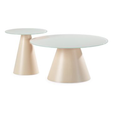 Măsuțe de cafea crem 2 buc. rotunde cu blat din sticlă ø 80 cm Vida – MOME