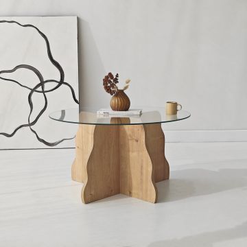 Masuta de cafea, Hanah Home, Butterfly, 75x40x75 cm, Stejar Safir / Transparent