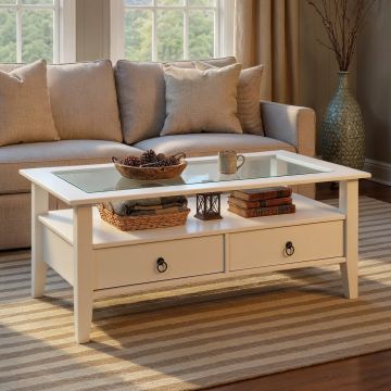 Masuta de cafea Provence 7, Inter Link, 115x60x45 cm, lemn/sticla securizata, alb