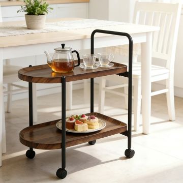 Masuta laterala carucior cu roti, Whelea, Nuc, 40x60x69 cm