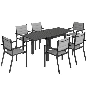 Outsunny masă pentru grădină cu scaune, set masă și scaune pentru grădină, masă și scaune pentru exterior, set de dining pentru grădină, masă extensibilă pentru exterior, set masă și scaune din aluminiu | Aosom Romania