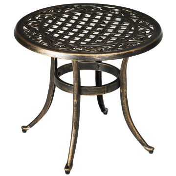 Outsunny Măsuță laterală grădină, masă de grădină rezistentă la intemperii cu cadru din aluminiu turnat, rotundă 60kg Ø60x52,5H cm | Aosom Romania