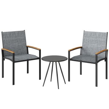 Outsunny Set bistrou 3 piese: Scaune din plasă și masă, Gri mixt. | Aosom Romania