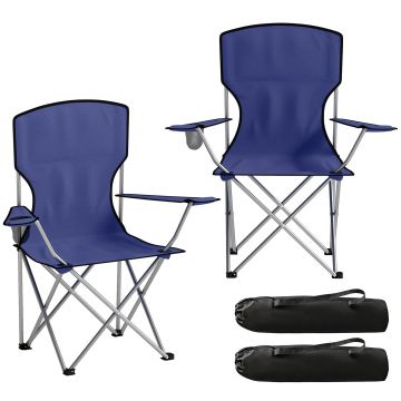Outsunny Set de 2 scaune de camping pliabile cu suport pentru pahar, husă de transport, spătar înalt, 88x57x97cm, Albastru închis | Aosom Romania