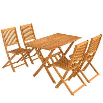 Outsunny Set de Luat Masa pentru Grădină 5 Piese, Masă și 4 Scaune Rabatabile | Aosom Romania