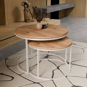 Set de 2 măsuțe de cafea Solme, alb/natural, 75x75x45 cm