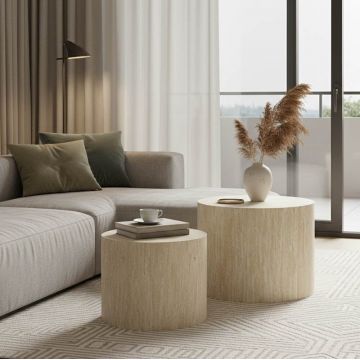 Set de 2 măsuțe laterale Zonar, travertin, 48x48x38 cm