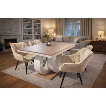 Set Dining Elegance Extensibil – Masă + 4 Scaune Catifea