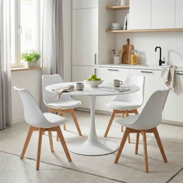 Set Masă si 4 Scaune Gaston-Balou, alb marmorat, 120x73 cm