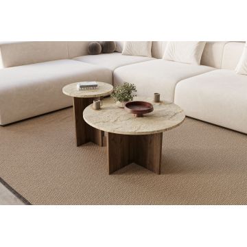 Set masute de cafea, Hanah Home, Private, Travertin / Nuc