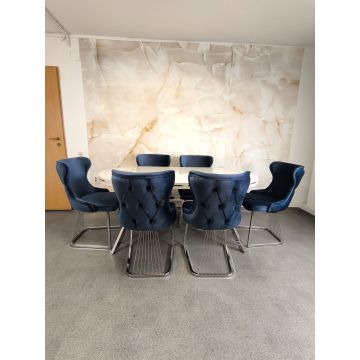 SET STELLA ALBASTRU CU ARGINTIU MASA+6 SCAUNE, BLAT ALB