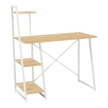 Birou cu rafturi Deckstor, Stejar, albe, 102x50x117 cm