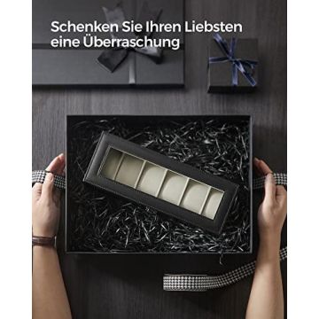 Cutie pentru ceasuri de mana, Songmics, Negru-Bej, 30x11.2x8 cm