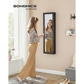 Dulap pentru bijuterii cu oglinda Model Herring, Negru, 37x10x120 cm