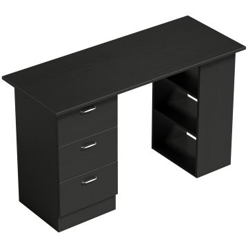HOMCOM Birou de Calculator Modern, Masa de Lucru cu 3 Sertare și Raft pentru Depozitare, Design Elegant, Negru | Aosom Romania