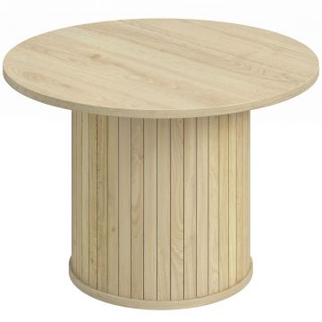 HOMCOM Masă de centru rotundă cu bază pe coloană cu șipci pentru living dormitor Ø60x40 cm natural | Aosom Romania