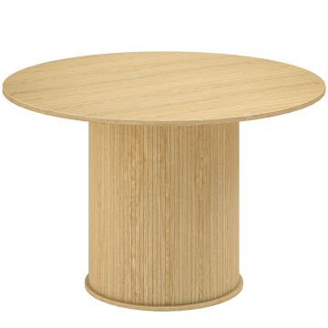 HOMCOM Masă de dining rotundă pentru 5 persoane, Ø 120 x 76 cm, masă de bucătărie cu bază cilindrică canelată, lemn natural | Aosom Romania