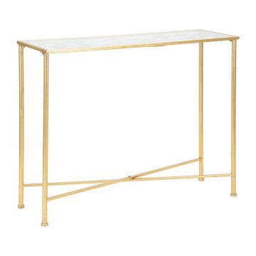 Masă consolă albă-aurie cu blat din sticlă 35x100 cm Butterflies – Mauro Ferretti