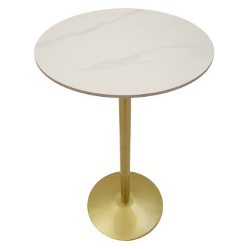 Masa de bar, Mauro Ferretti, Simply, 60x103 cm, metal/imitatie de marmura, auriu/alb