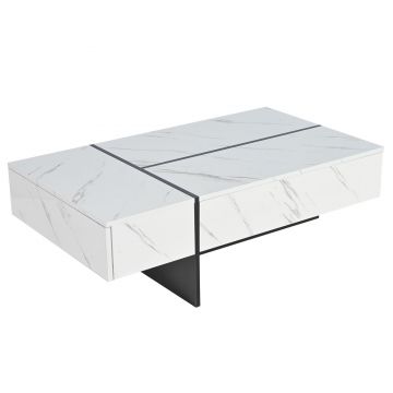 Masă de cafea modernă cu iluminare LED, 3 sertare spațioase, 105x60x35 cm, Alb