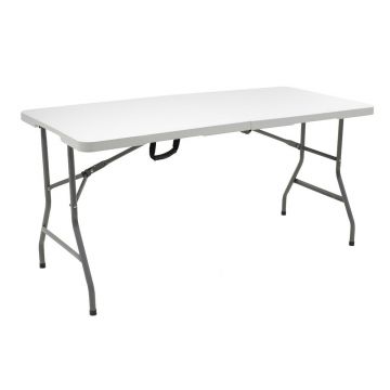 Masa de camping pliabila comerciala Rodeo rama metalica, Alb, 152x60x74 cm