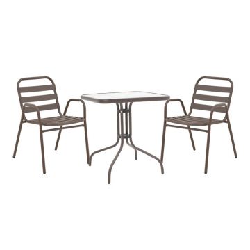 Masa de dining Watson-Sussie metal maro-sticla, 70x70x70 cm